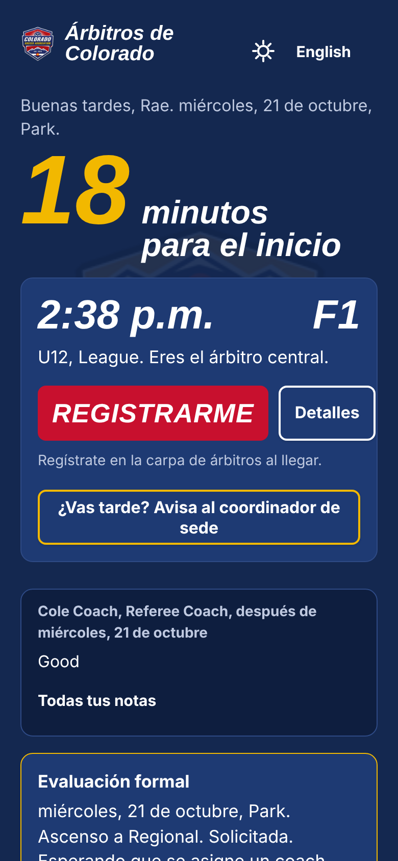 The same Your day screen in Spanish